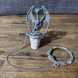 Vintage Fellowship Foundry Pewter Dragon Wine Bottle Cork Stopper & Ring- O'hare